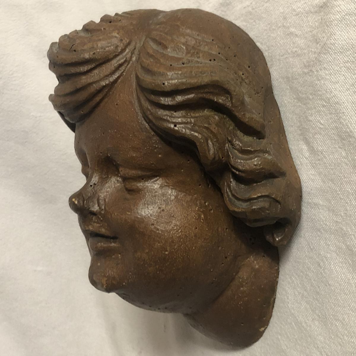 Head Of Ange Carved Wood 18th Century Head Putti 18th-photo-3