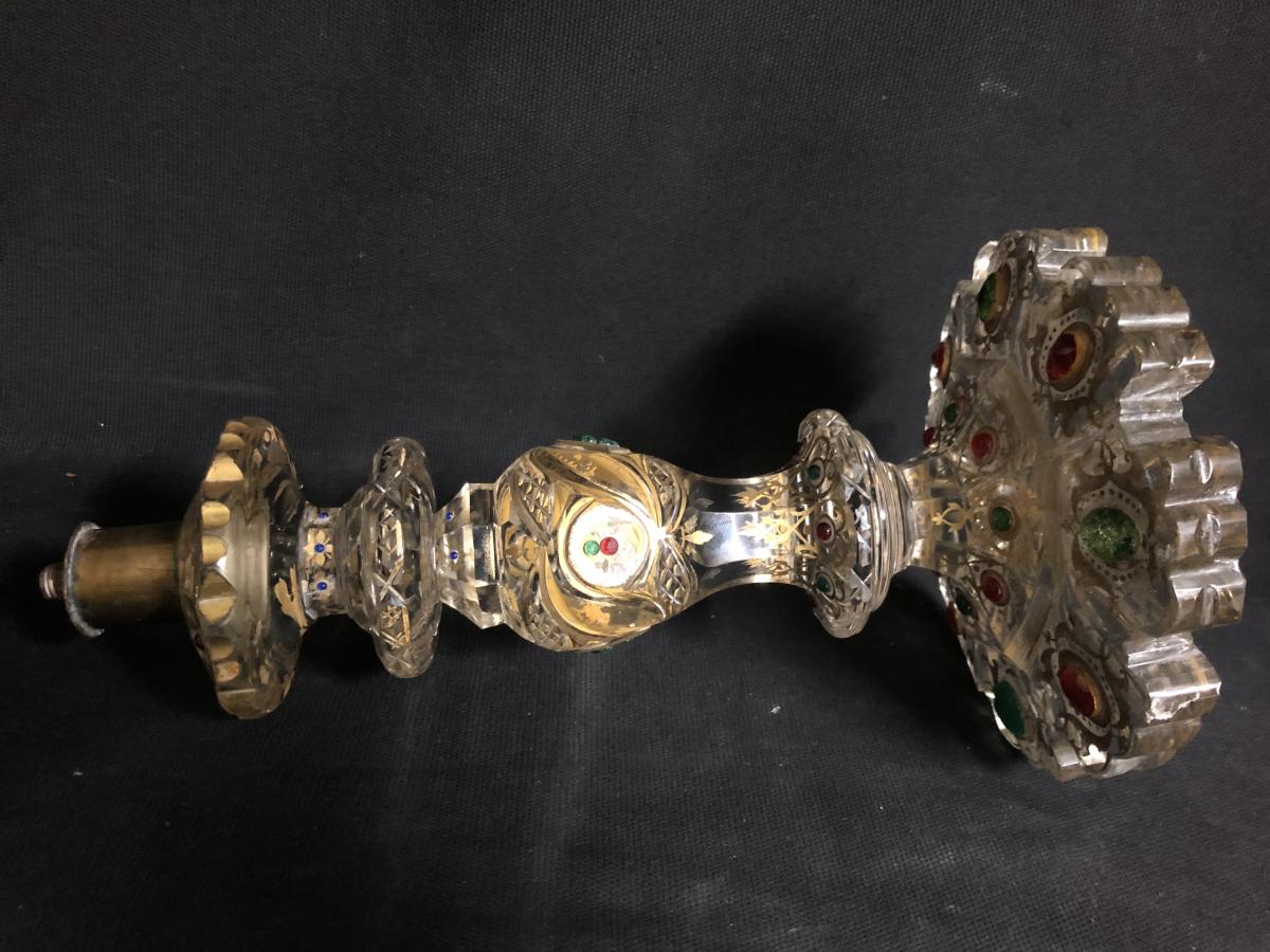 PIED DE LAMPE XIXe en cristal facetté émaillé et doré Turquie Ottoman Kadjar-photo-2