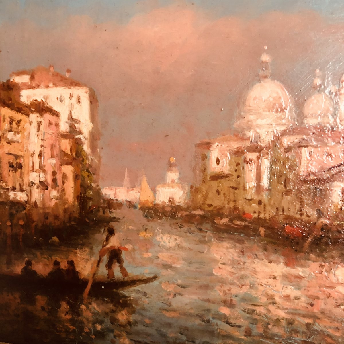 Joachim MIRO XIXe XXe Huile sur panneau VENISE Vue de la Salute depuis le Grand Canal gondole-photo-4