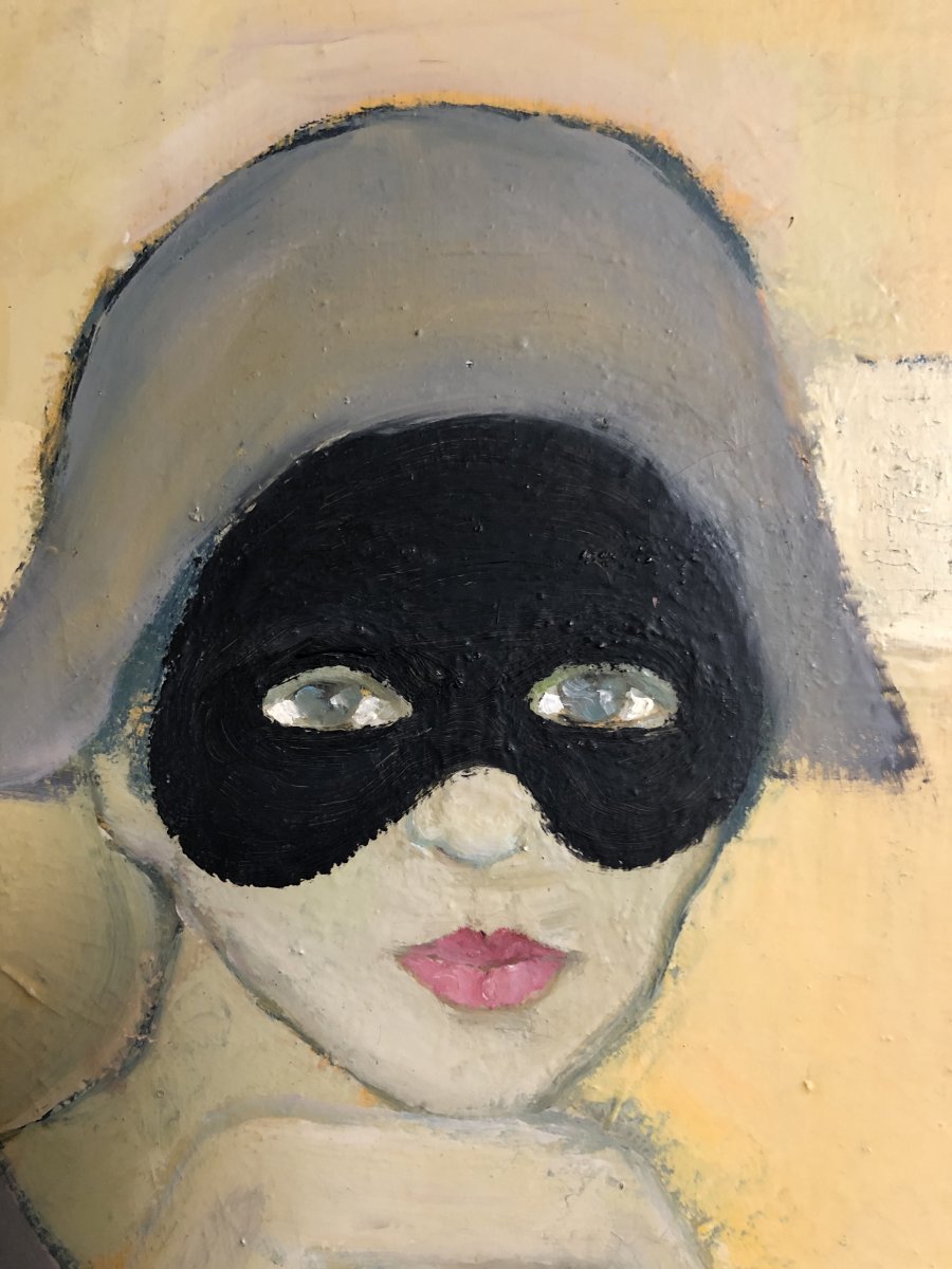 Michel Guerin 1940-2013 Oil On Canvas Arlequin Au Masque Harlequin-photo-1