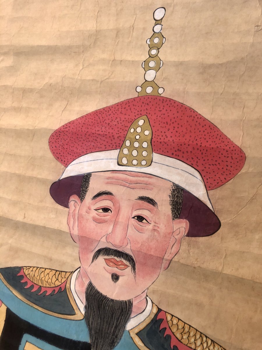 China Important Portrait Of A Dignitary Gouache Late 19th Qing Dynasty-photo-1