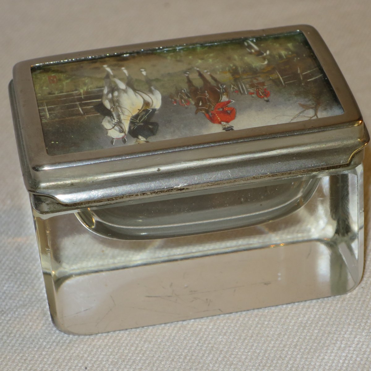 Small Box XIXth With Painted Decor Chasse A Courre Signed Equitation-photo-2