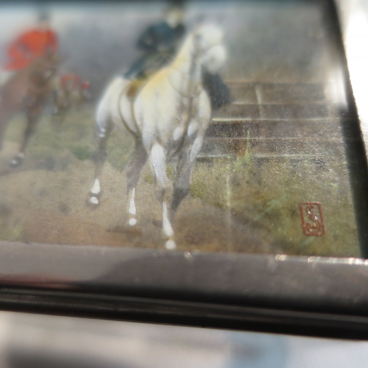 Small Box XIXth With Painted Decor Chasse A Courre Signed Equitation-photo-7