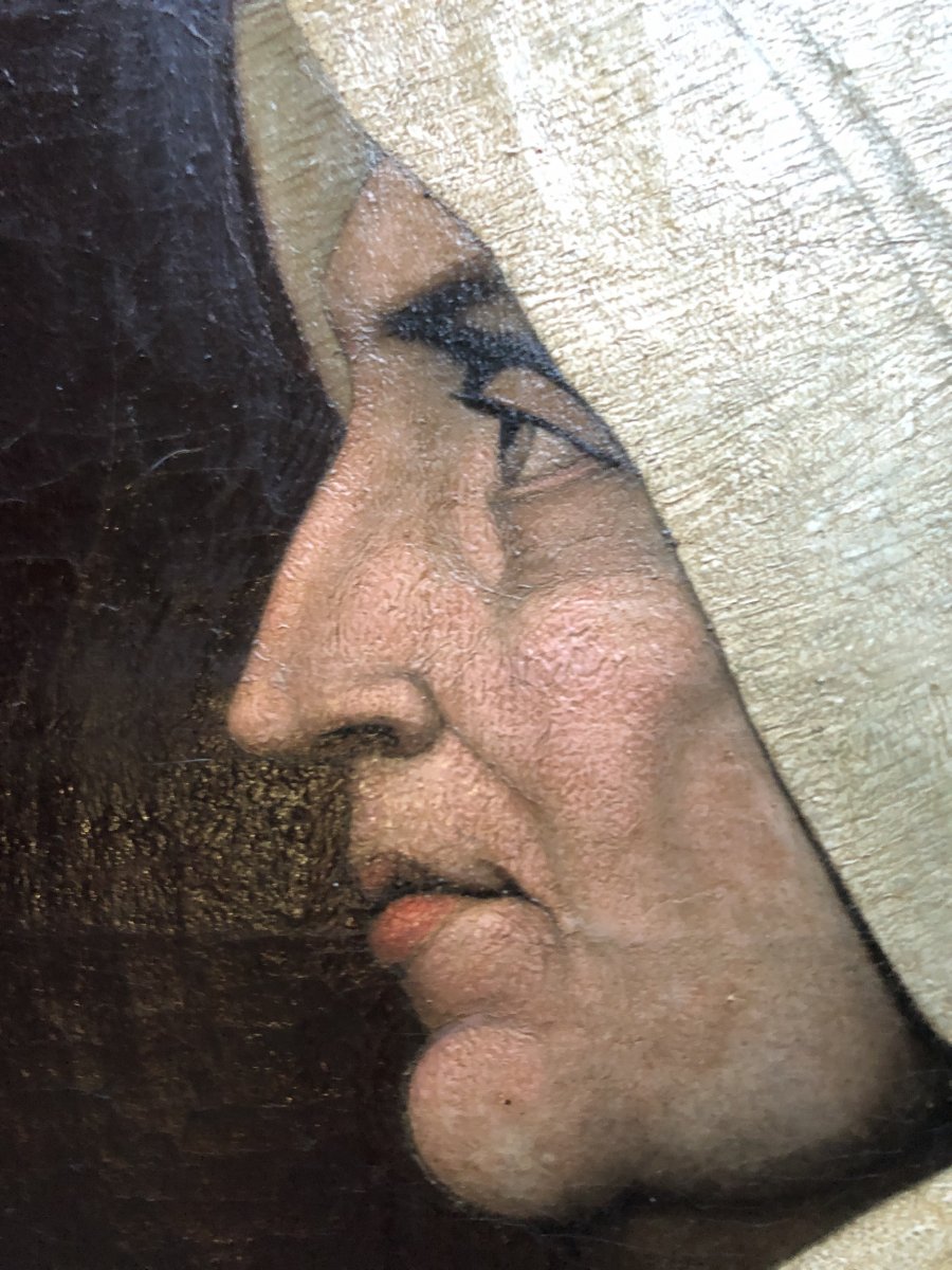 Grande huile sur toile XIXe Femme à la coiffe Curiosité-photo-4