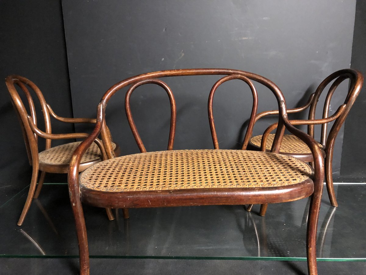 Rare Doll's Lounge 1900 In Bent Wood Style Thonet Children's Game In Tbe-photo-3