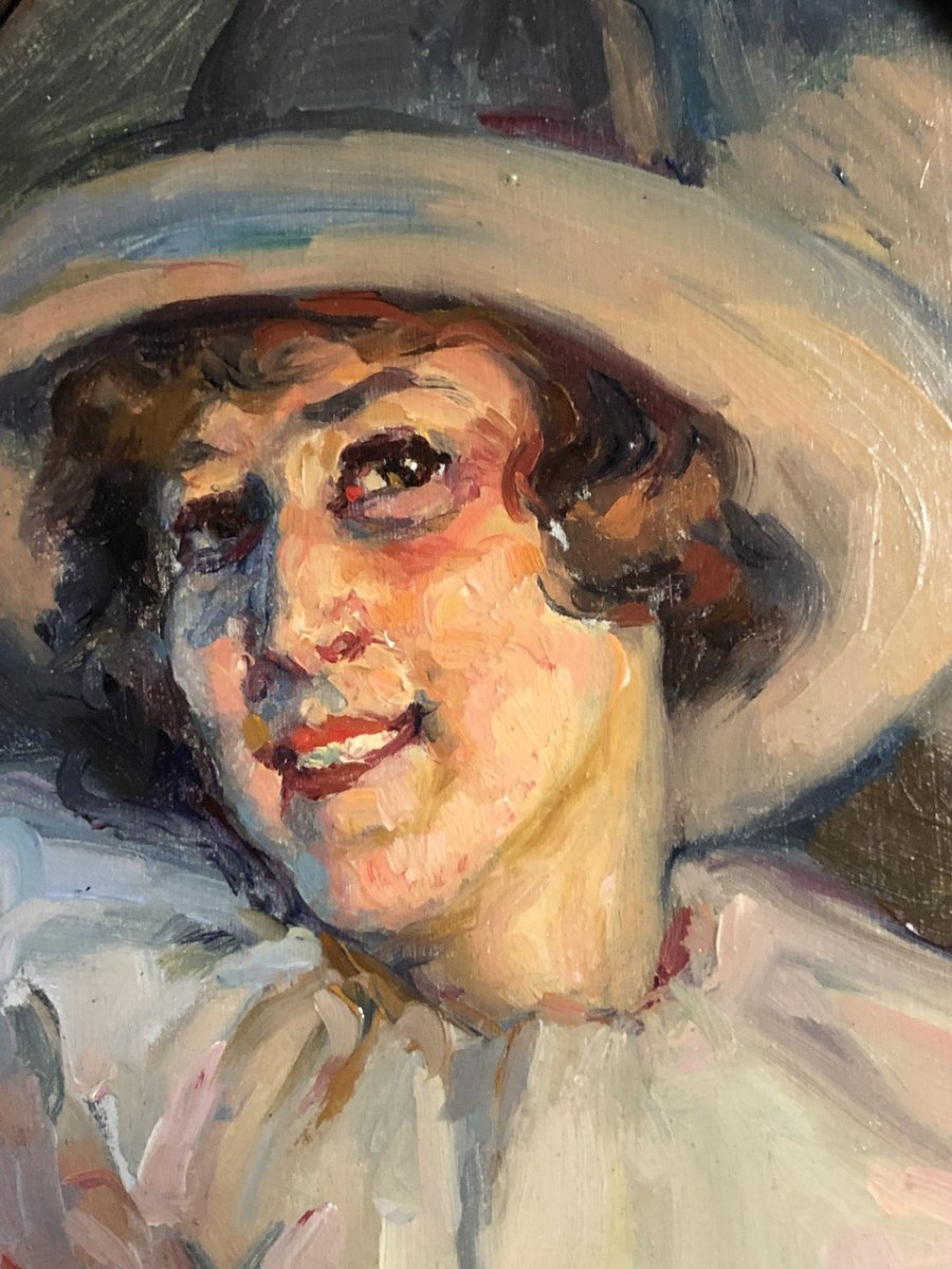 Leonie HUMBERT VIGNOT Lyon 1878-1960 Huile jeune femme au chapeau Art Deco HUMBERT-VIGNOT-photo-2