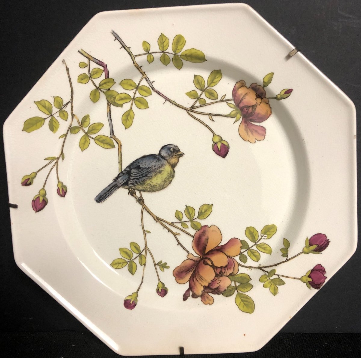 MINTON ESSEX BIRDS XIXe RARE assiette plate  Marque de 1880 En très bon état /1-photo-4