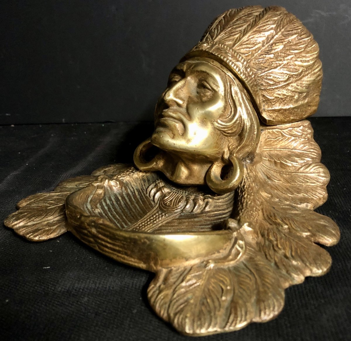 Rare Indian Chief Bronze Inkwell In The Style Of Frederic Sackrider Remington 1861-1909-photo-2