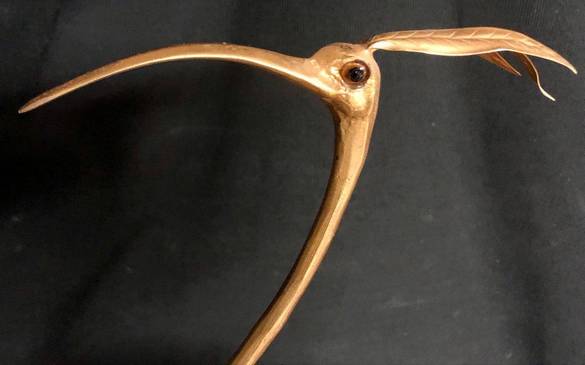 Important Sculpture 1970 Signed? 70 Cm Ibis Or Flamant Rose In Brass And Altuglas-photo-1