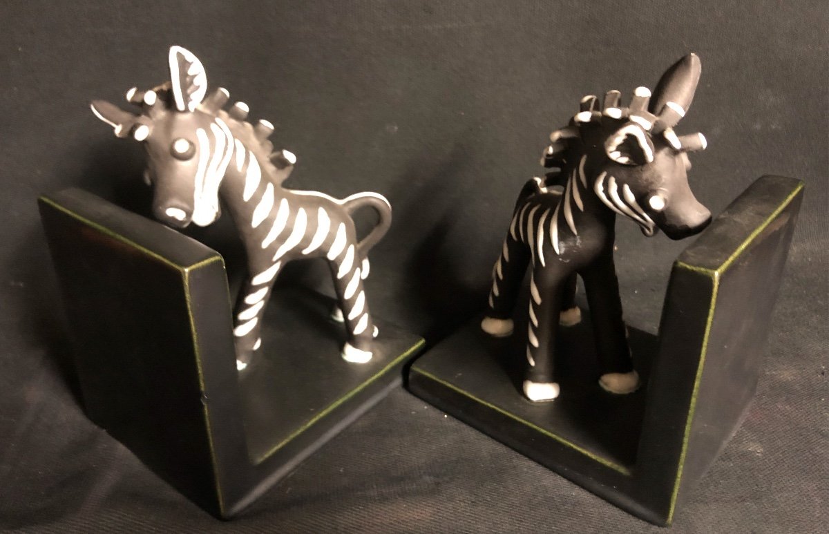 Pair Of Greenhouses Zebras In The Style Of Primavera Colette Gueden Enamelled Ceramic-photo-4