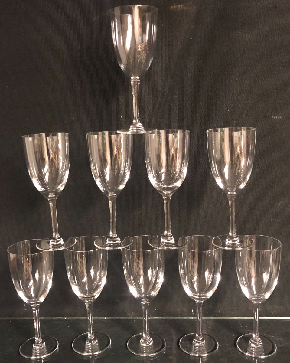 Lalique 10 Crystal Glasses XXth H: 17.5 Cm In Very Good Condition