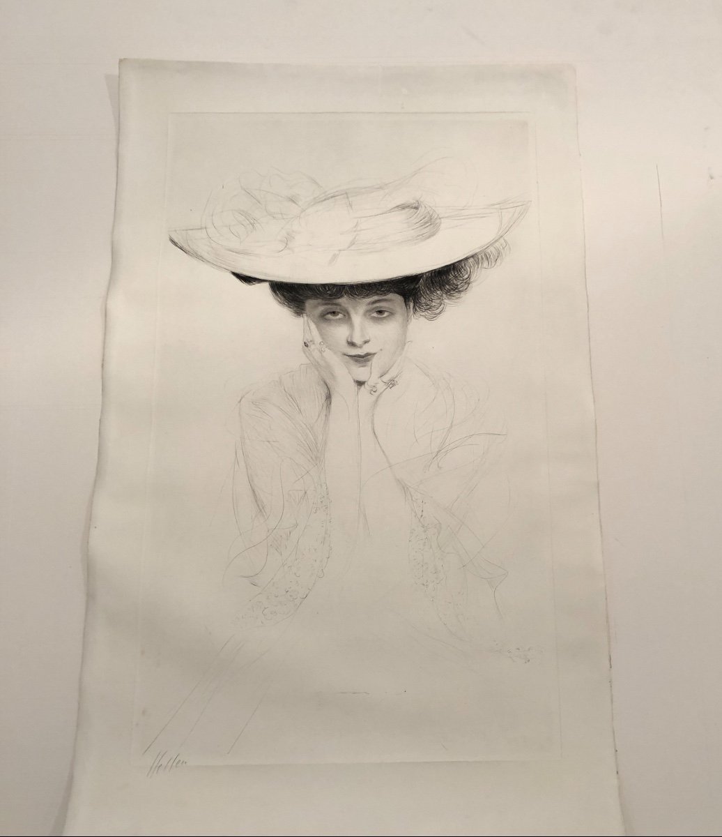 Paul Cesar Helleu 1859-1927 Large Drypoint Young Woman With A Sagot Hat In Paris Signed-photo-1