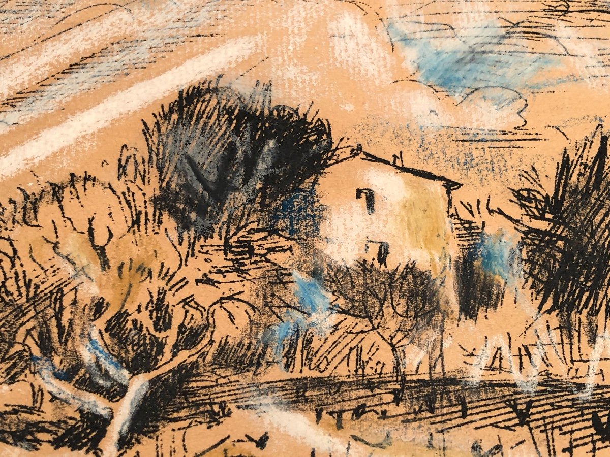 Martin VIVES 1905-1991 Lithographie et pastel Perpignan 1952 Vivès Roussilllon-photo-4