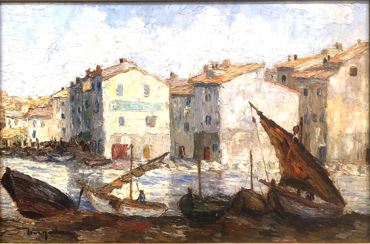 Elie BERNADAC 1913- Nice 1999 Huile sur bois MARTIGUES Le canal Saint Sebastien  /1