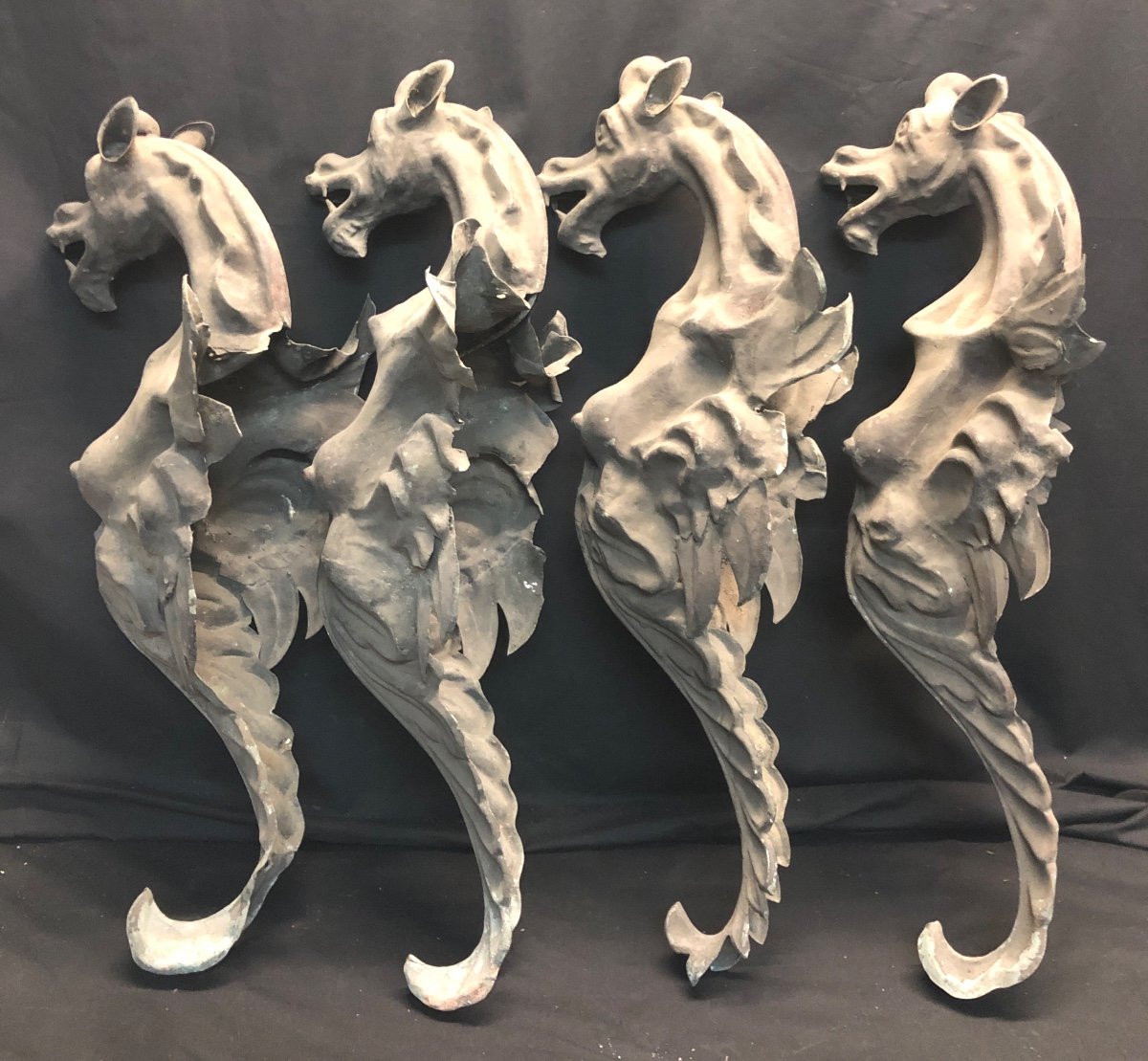 Rare Suite Of 4 Chimeras 79 Cm Metal Chimera-photo-2