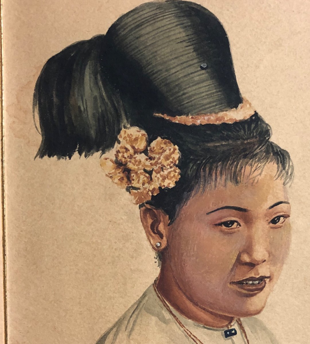 Maung Su VATANABON 1903-1965 RARE aquarelle Femme Birmane Rangoon Birmanie-photo-4