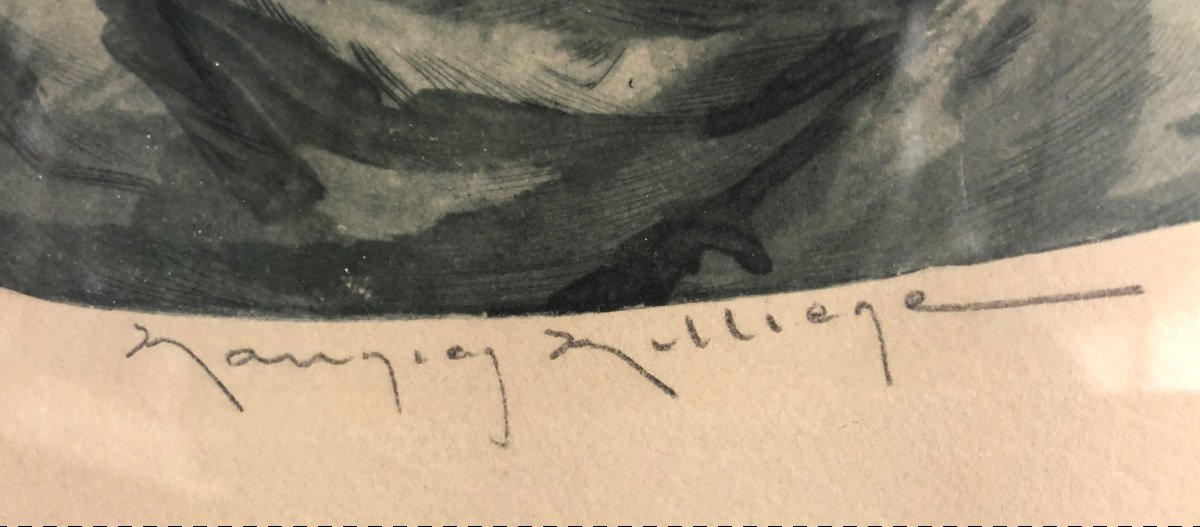 Maurice MILLIERE 1871-1946 Bulle de savon Importante Pointe Sèche encadrée 75\64cm-photo-4
