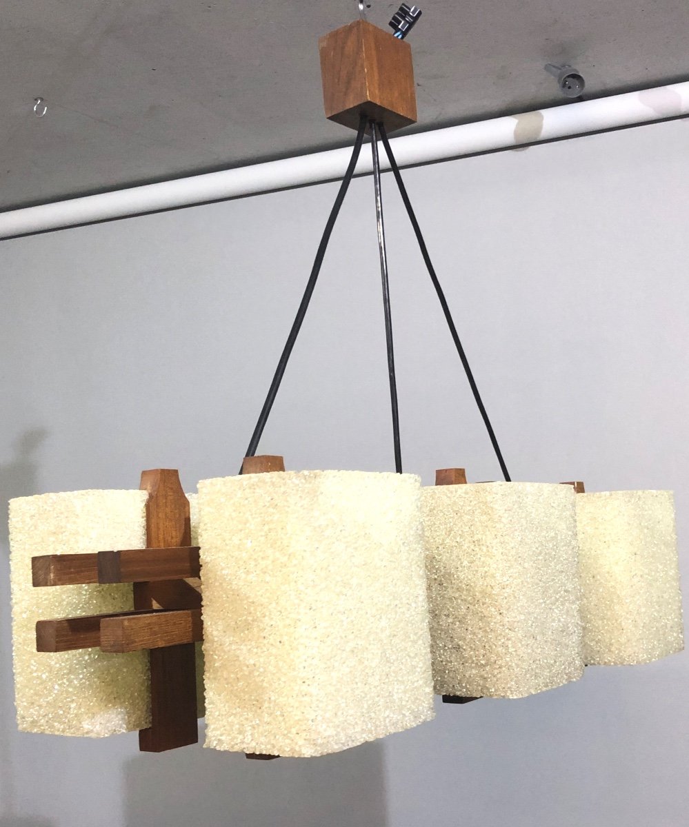 Scandinavian Teak And Granite Perspex Suspension With 6 Lights 1960-photo-7