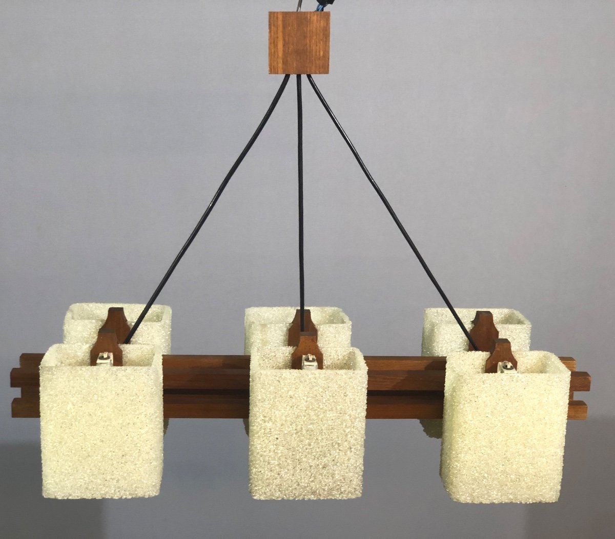 Scandinavian Teak And Granite Perspex Suspension With 6 Lights 1960-photo-8