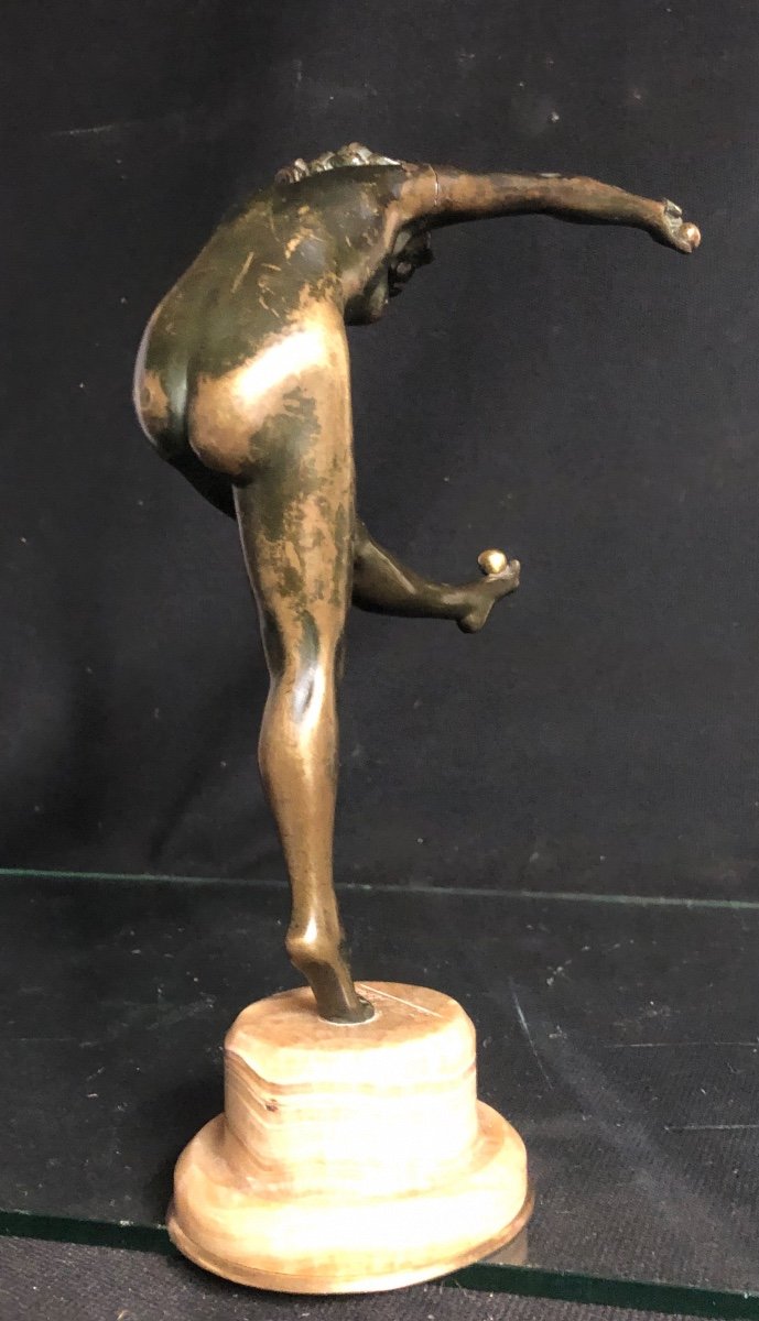 Claire Colinet 1880-1950 Bronze The Juggler Around 1925 Double Patina And Signed-photo-3