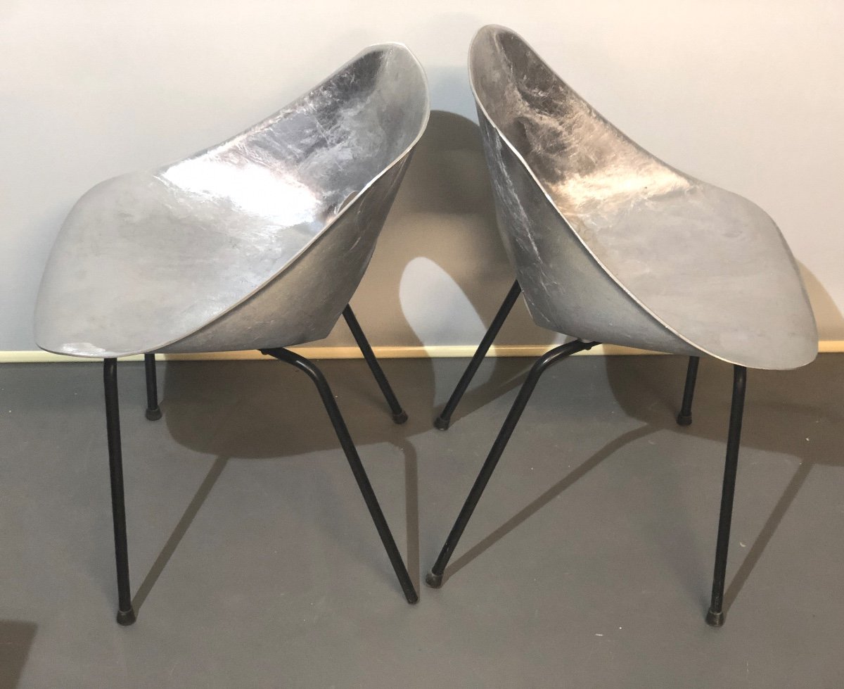 Pierre Guariche 1926-1995 Rare Pair Of Aluminum Barrel Chairs Steiner Edition Chair-photo-3