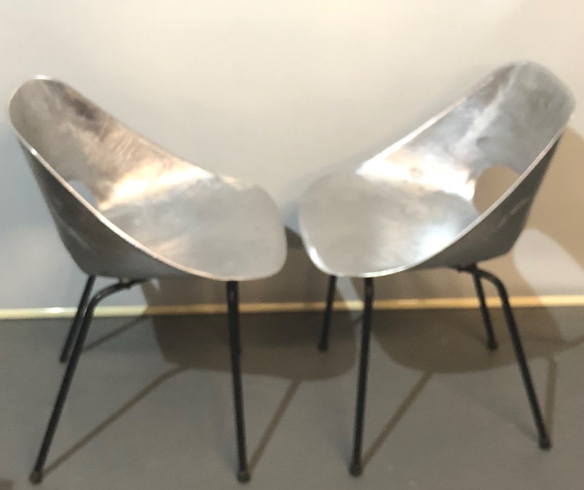 Pierre Guariche 1926-1995 Rare Pair Of Aluminum Barrel Chairs Steiner Edition Chair-photo-4