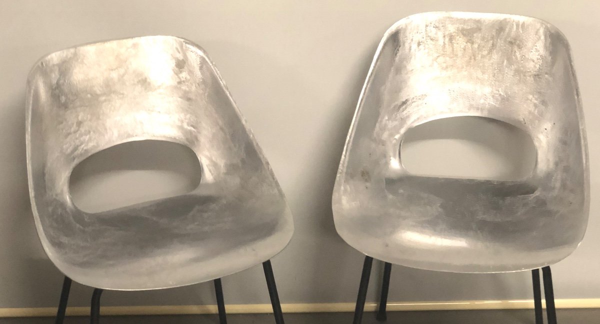 Pierre Guariche 1926-1995 Rare Pair Of Aluminum Barrel Chairs Steiner Edition Chair-photo-6