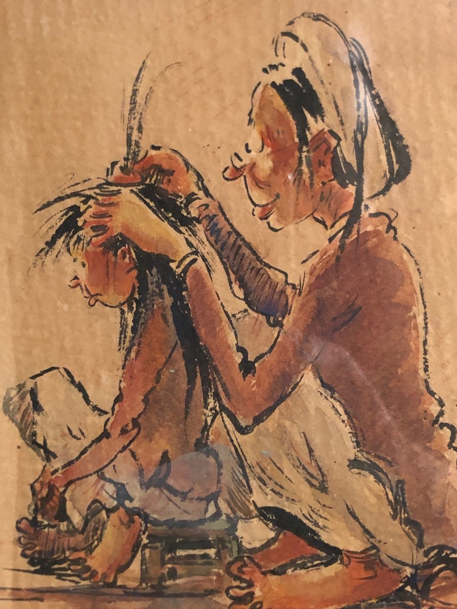 Henri Mege 1904-1984 Watercolor 1953 Indochina Vietnam-photo-1