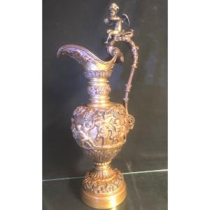 IMPORTANT bronze XIXe 56 cm Hanap avec ange et putti musiciens Vigne