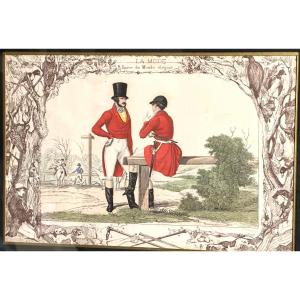 Hunting Suit Engraving 1835 Enhanced With Watercolor Hunter Outfit Elegant Fashion