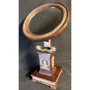 19th Century Empire Table Psyche Mirror In Mahogany And Brass Toilet