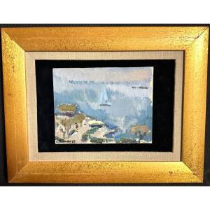 Pierre PRUVOST 1921-2008 Huile Antibes Voilier 06 Alpes Maritimes Méditerranée 