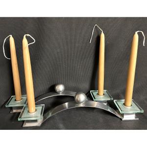 Pair Of 1930/1940 Modernist Lamps / Candlesticks With 2 Arms Of Light Art Deco