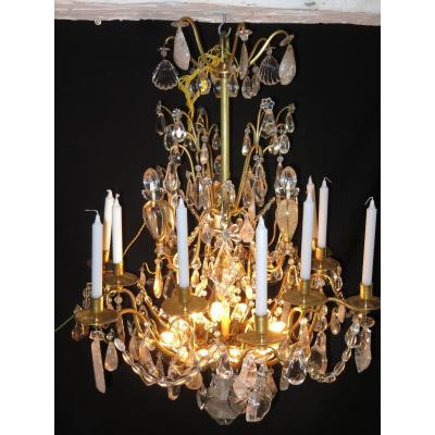 Important Nineteenth Chandelier Bronze And Crystal Rock 12-light Height 100 Cm Tbe