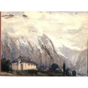 Jean Austruy 1910-2012 Rare Watercolor Mountain Alps Signed Saint Marcellin Isère