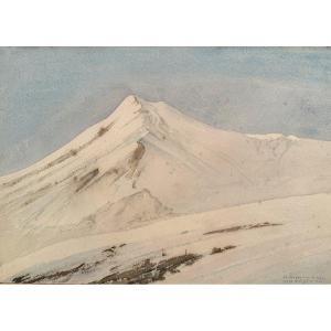 José MINGRET 1880-1969 Aquarelle Mont Muggio sous la neige 1931 montagne Alpes Italie /2