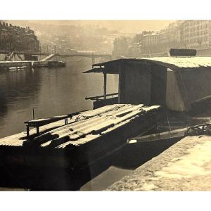 Georges Boyer Lyon 20th Photograph Barge In Winter Photo /40
