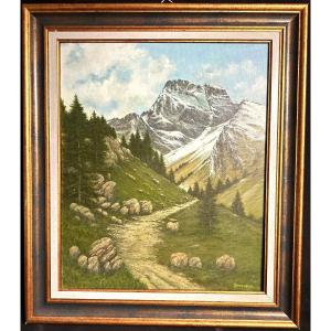 Roger ROUQUAIROL 1954 GRANDE huile Le Mont Viso Queyras Montagne Alpes /2 