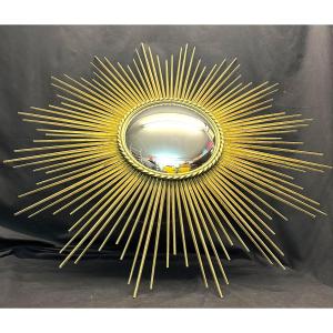 Large Domed Chaty Mirror 96 Cm Golden Witch Sun In Vallauris