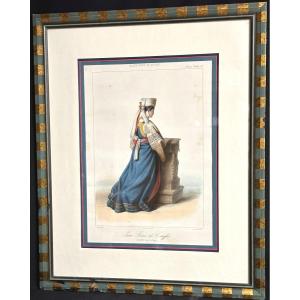 Jeune femme de Caraffa Calabre Naples Italie Grande lithographie XIXe Galerie Royale de costumes