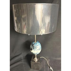 Maison Charles Lamp Signed Turquoise Blue Marbled Egg In Very Good Condition 