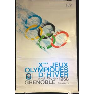 Jean Brian Original Poster Of The Grenoble Winter Olympic Games 1968 Sport Ski Snow