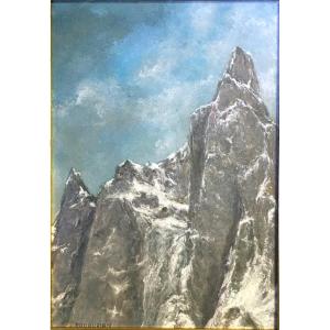 Roger ROUQUAIROL 1954 Huile Arête des Cosmiques Aiguille du Midi Chamonix Mont Blanc Alpes /3