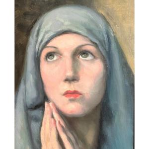 Madeleine Plantey 1890-1985 Oil Portrait Of Young Virginal Woman 1935 Virgin Lyon