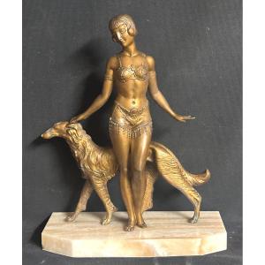 Sculpture Art Deco attribuée à Pierre RIGAL Jeune femme au lévrier 1930
