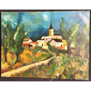 Daniel Bergagna 1946 Large Oil Colorful Village Italy /2