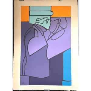 Valério ADAMI 1935  Grande lithographie couleurs 80x57cm