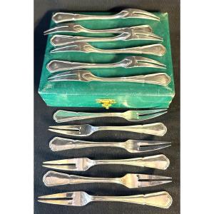 Ercuis 12 Escargot Forks In Case Victoria Model Contour Silver Metal Tbe Escargots 2