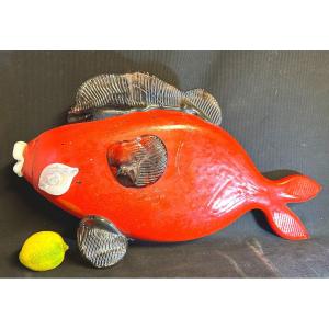 Jean Claude NOVARO 1943-2015 Très important Poisson 55cm signé verre soufflé en très bon état  