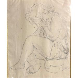 émile Gilioli 1911-1977 Drawing Young Girl Seated Signed